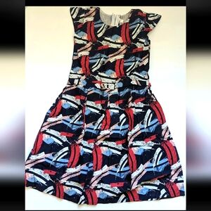 Girls Pure Cotton Navy Blue Belted Knee Length Dress School Outwear Casual